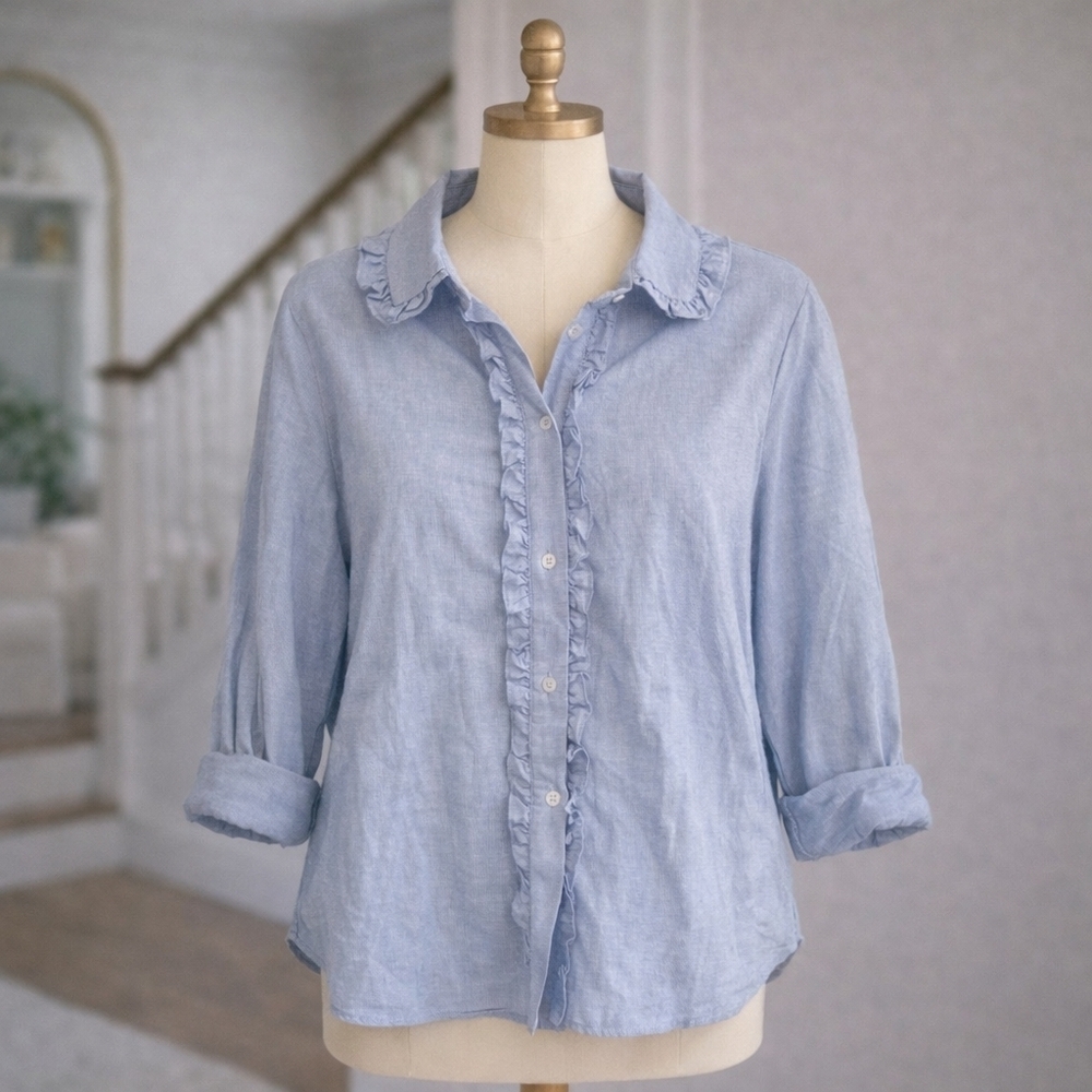 BNWT English Factory Ruffle Peter Pan Collar Grandma Coastal Top Shirt Small